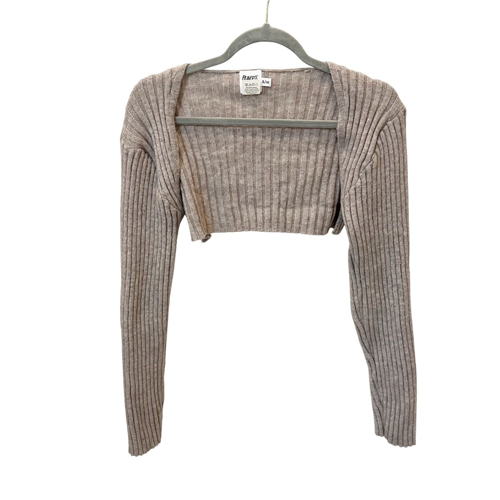 Princess Polly Women Gray Ribbed Knit Cropped Shrug Bolero Sweater Size S/M